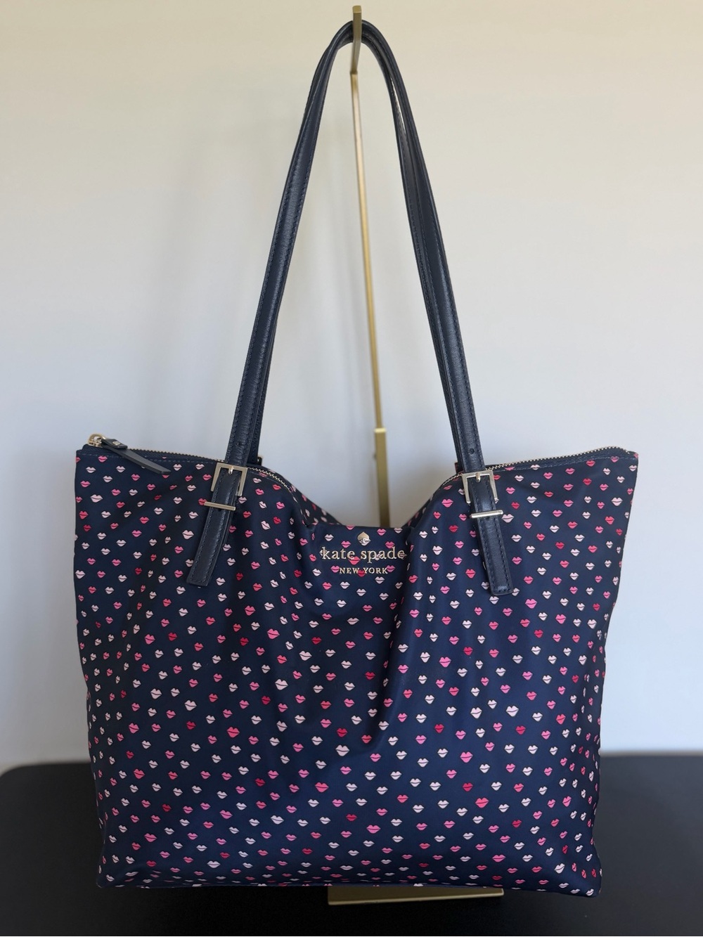 Kate Spade Watson Lane Maya Lip Print Nylon Tote Navy Multi
